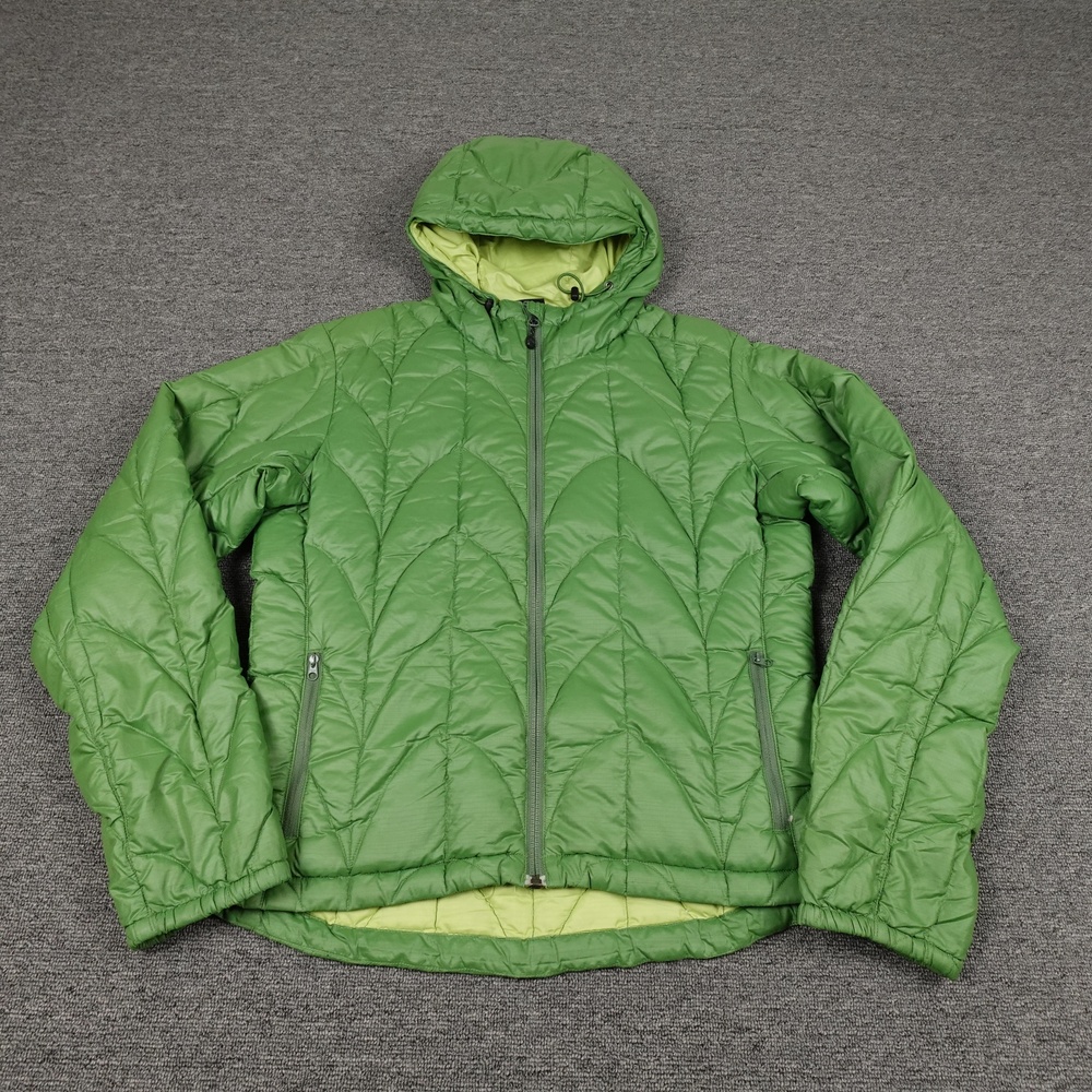 Outdoor Research Aria Down Hoody Jacket Womens Small Green Hooded Puffer Warm